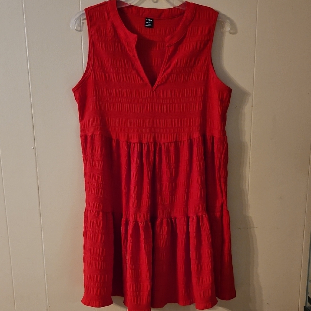 SHEIN Vibrant Red Tiered Mini Dress